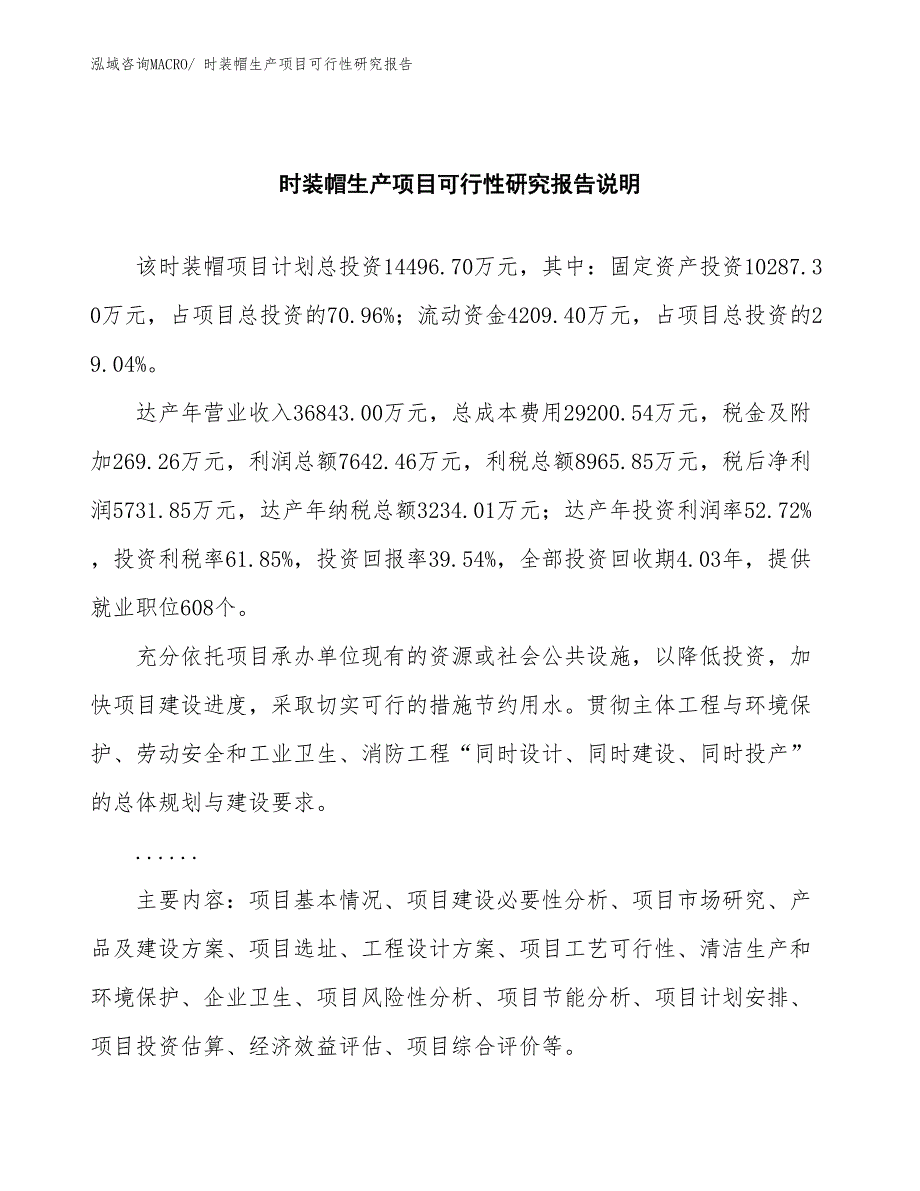 （建设方案）时装帽生产项目可行性研究报告_第2页