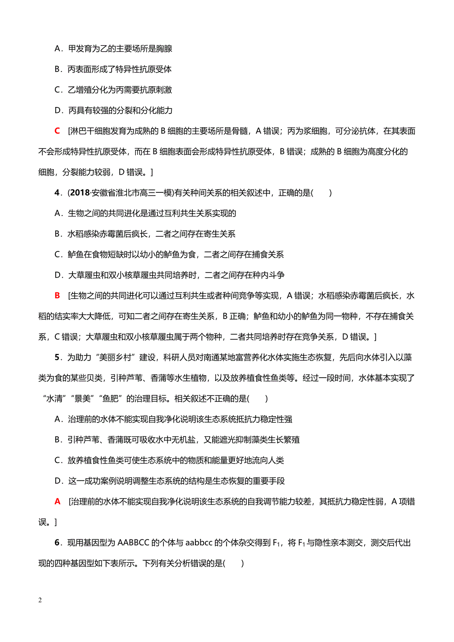 2019高考生物二轮复习 小题提速练4（带答案）_第2页