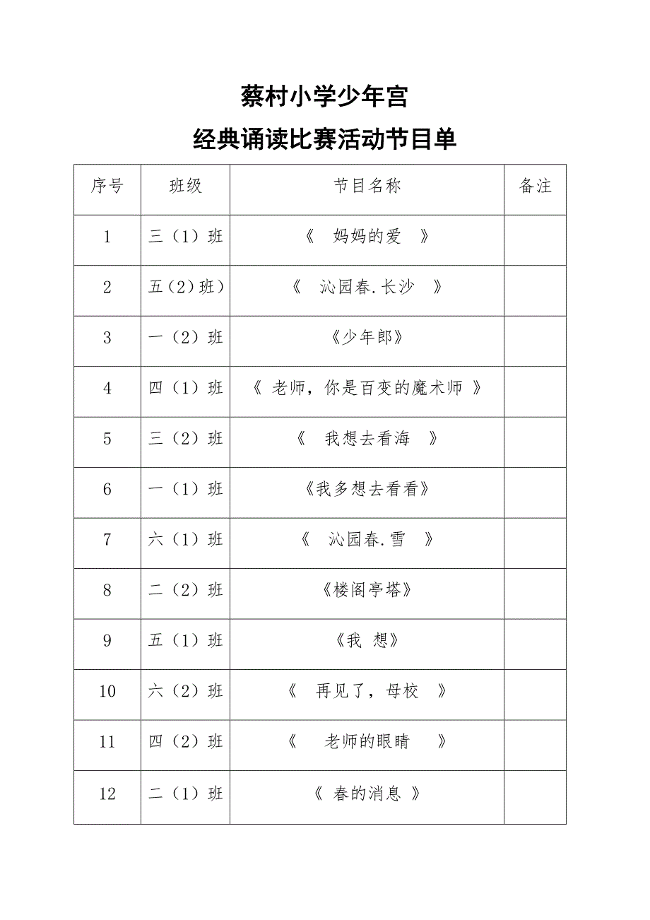 经典诵读比赛活动节目单_第1页