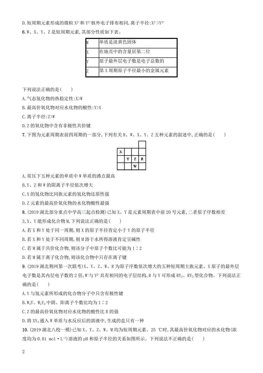 2020版高考化学大一轮复习课时规范练17元素周期律和元素周期表鲁科版 有答案_第2页