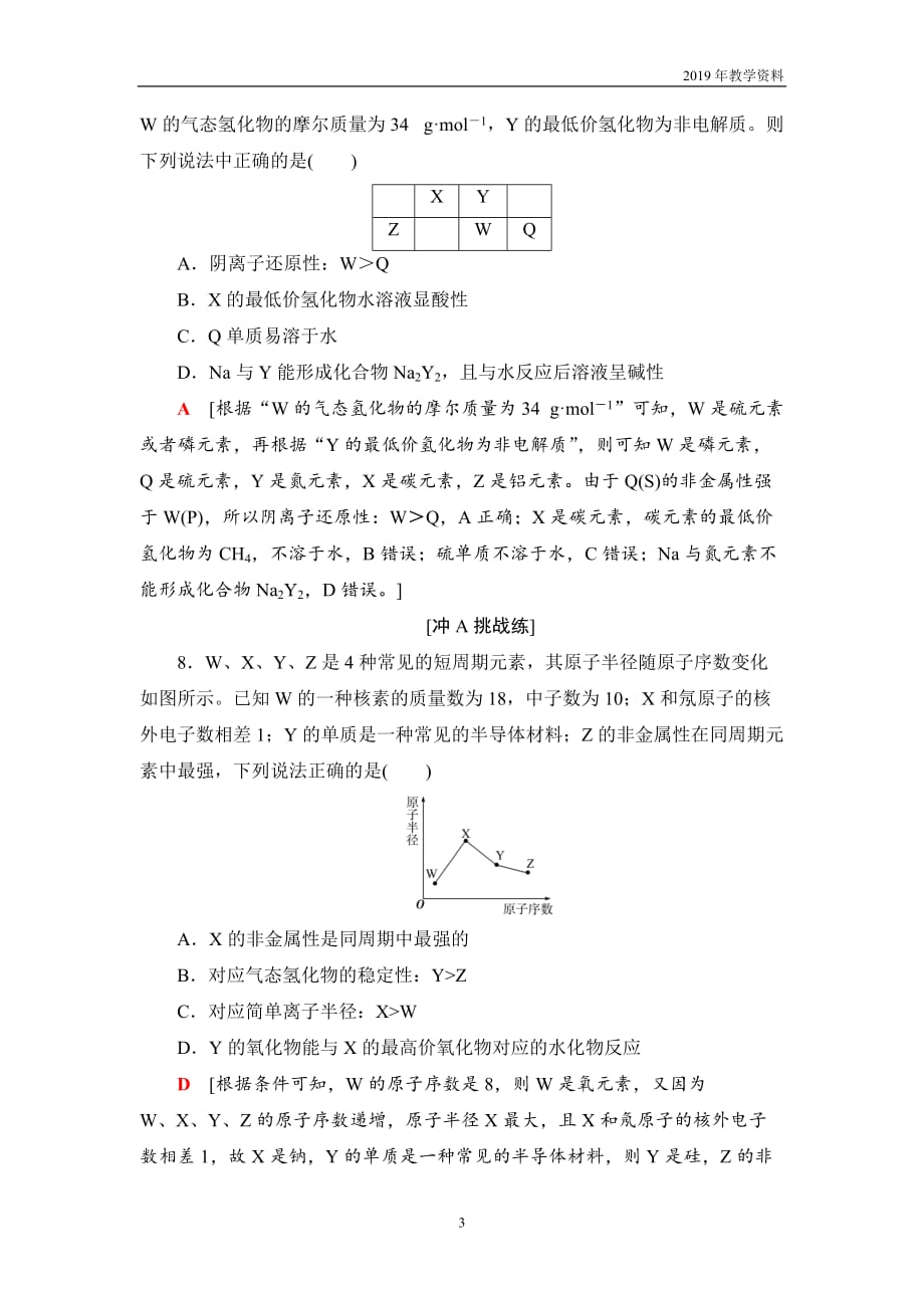 2018-2019学年化学人教版必修2课时分层作业5元素周期表和元素周期律的应用含解析_第3页