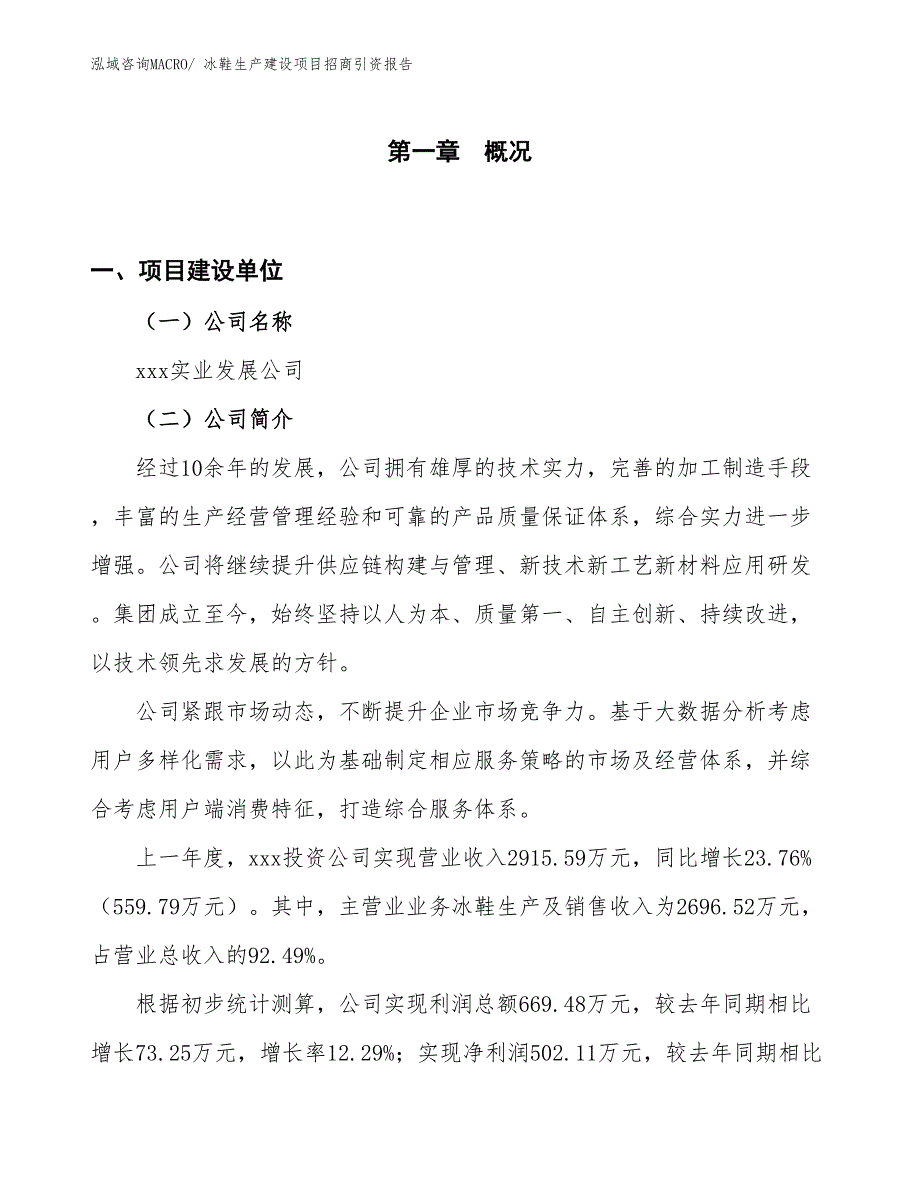 冰鞋生产建设项目招商引资报告(总投资3217.51万元)_第1页