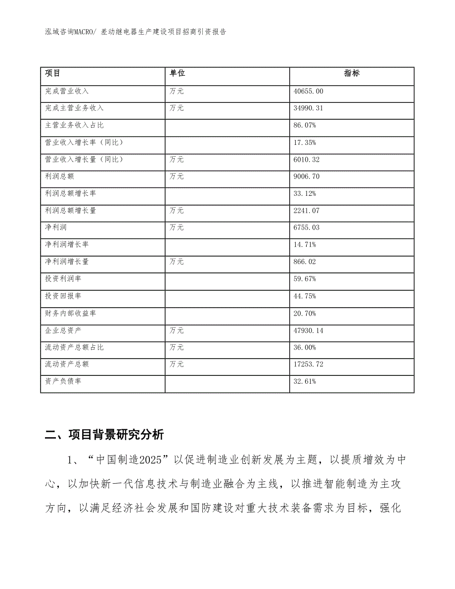 差动继电器生产建设项目招商引资报告(总投资19728.25万元)_第2页