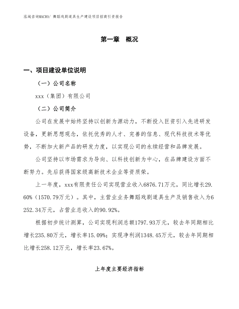 舞蹈戏剧道具生产建设项目招商引资报告(总投资4238.71万元)_第1页