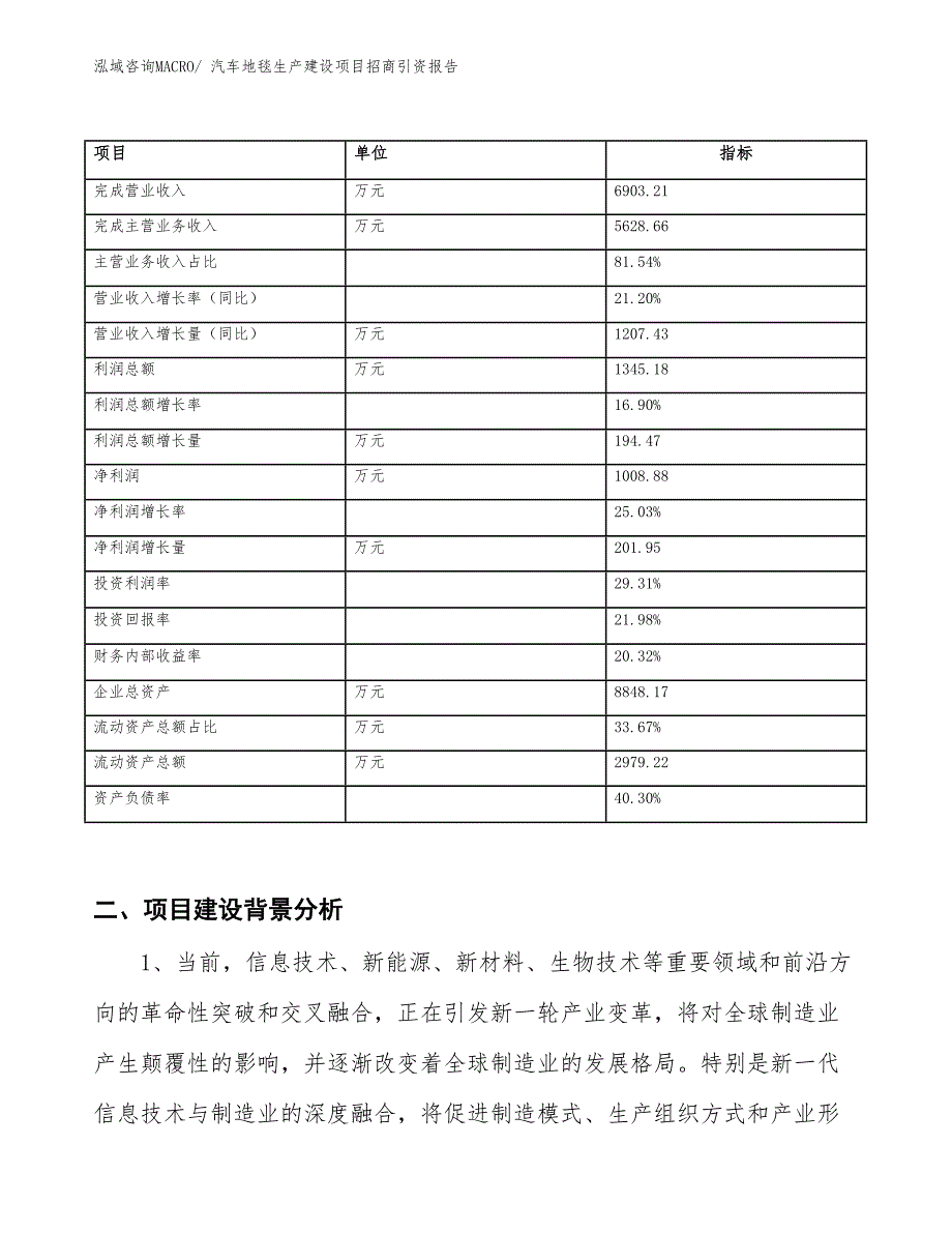 汽车地毯生产建设项目招商引资报告(总投资5431.20万元)_第2页