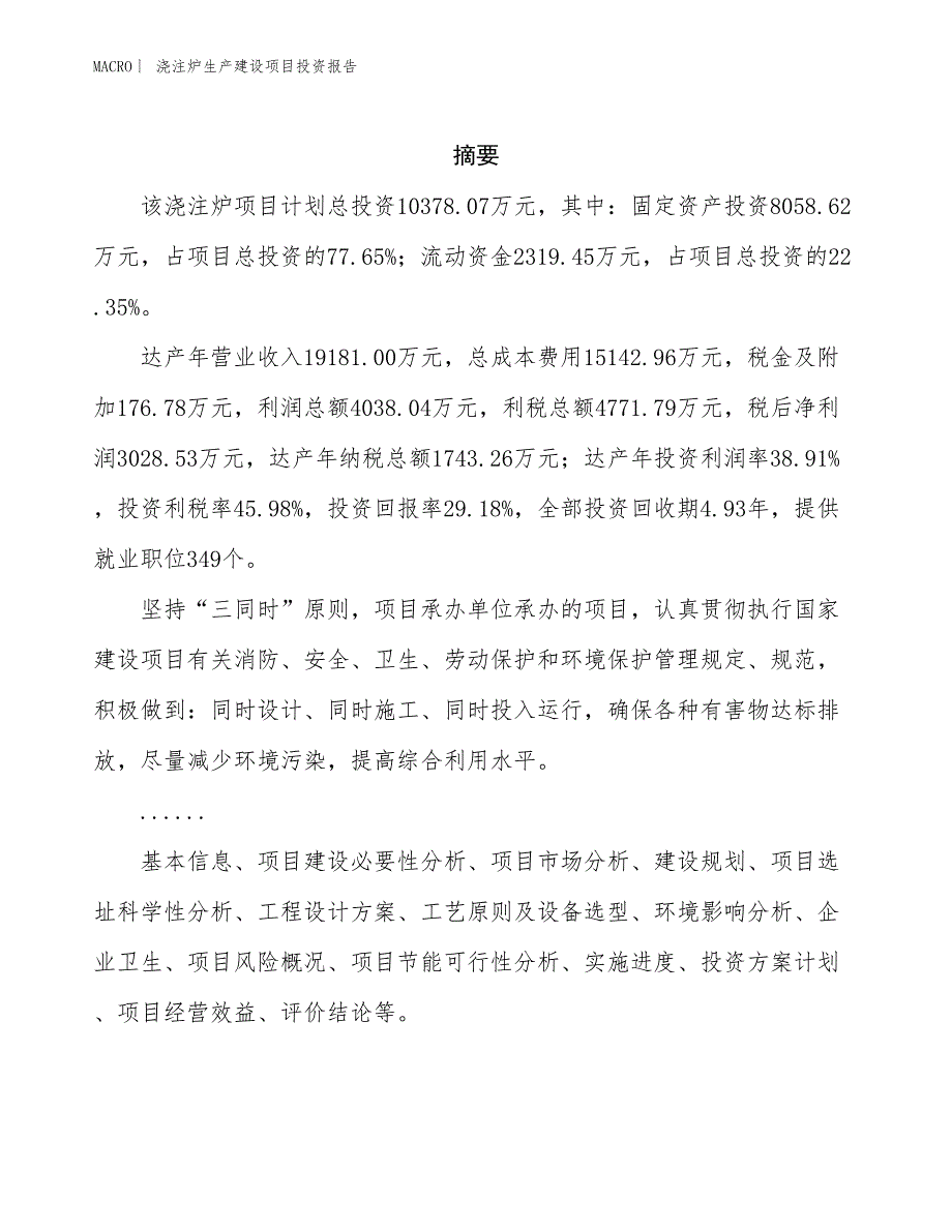 浇注炉生产建设项目投资报告_第2页