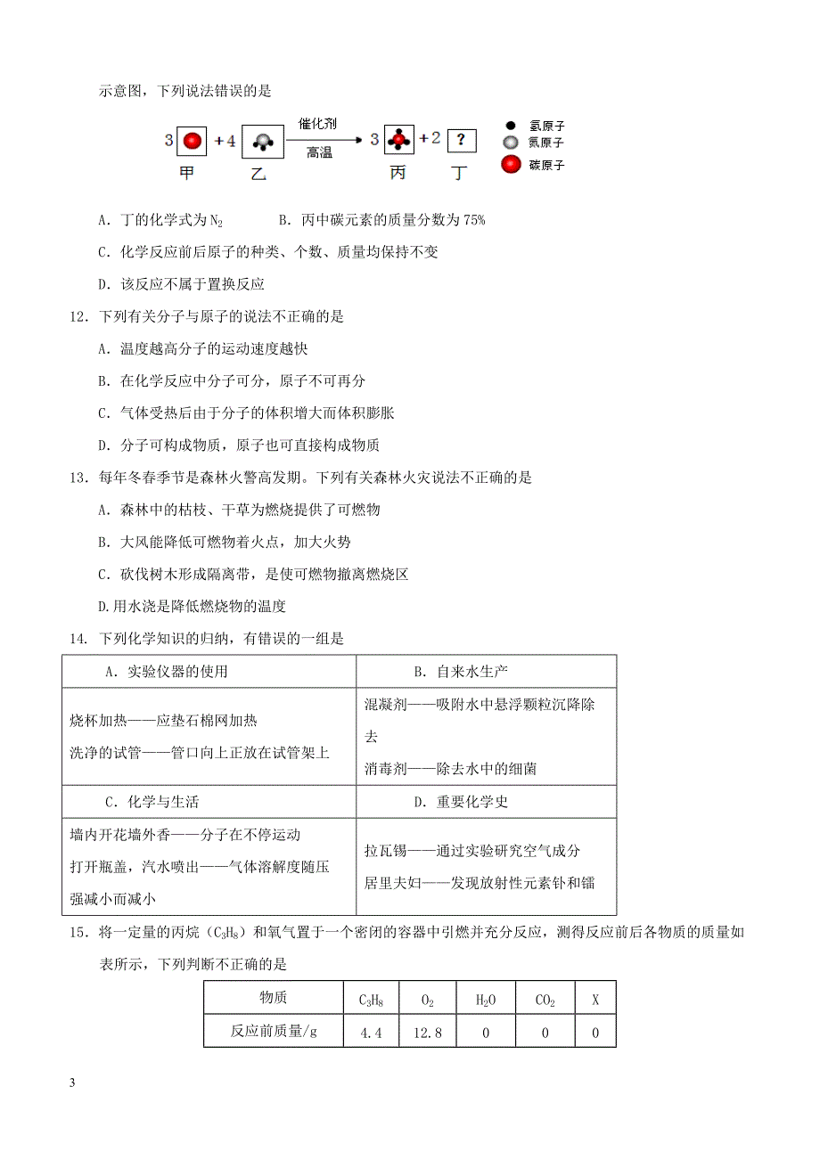 江苏句容市初中崇明片合作共同体2018届九年级化学上学期第二次月考试题（附答案）_第3页