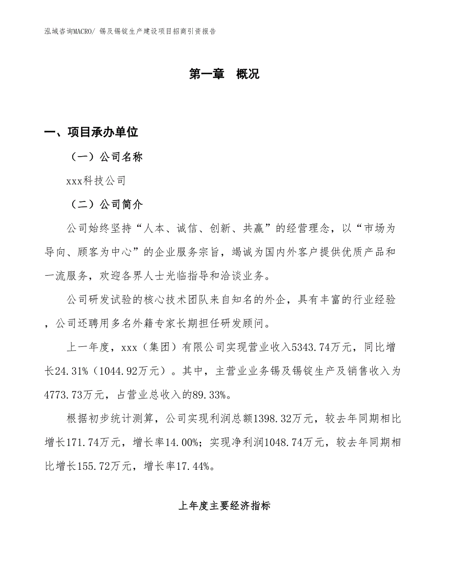 锡及锡锭生产建设项目招商引资报告(总投资4696.10万元)_第1页