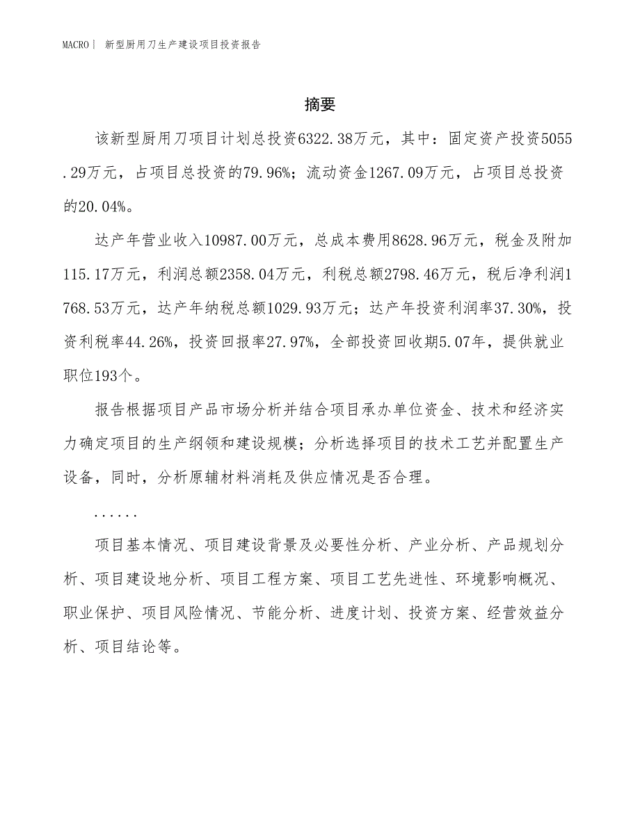 新型厨用刀生产建设项目投资报告_第2页