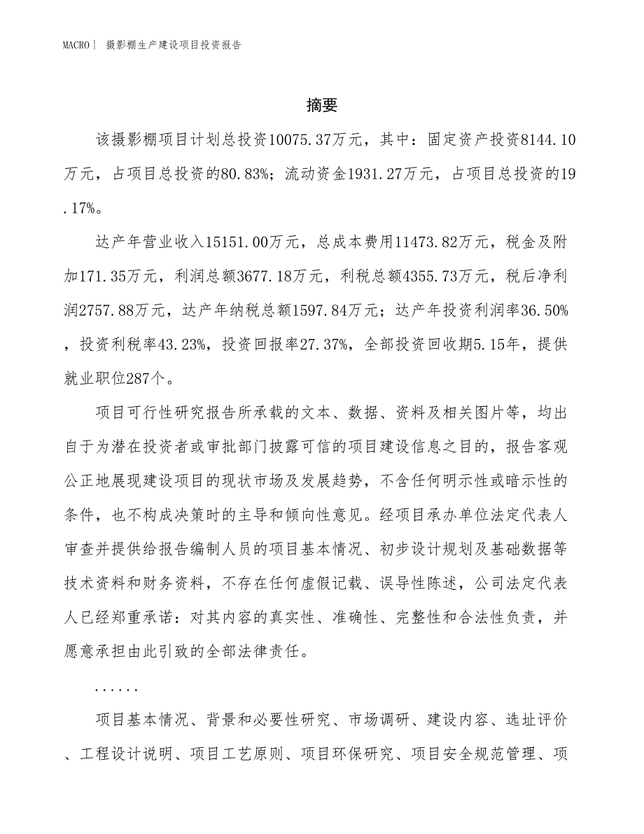 摄影棚生产建设项目投资报告_第2页