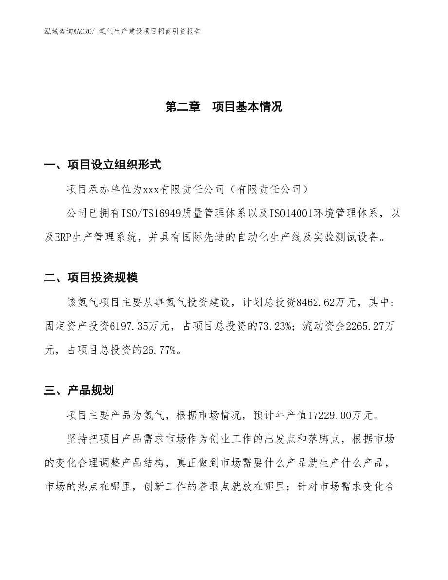 氢气生产建设项目招商引资报告(总投资8462.62万元)_第5页