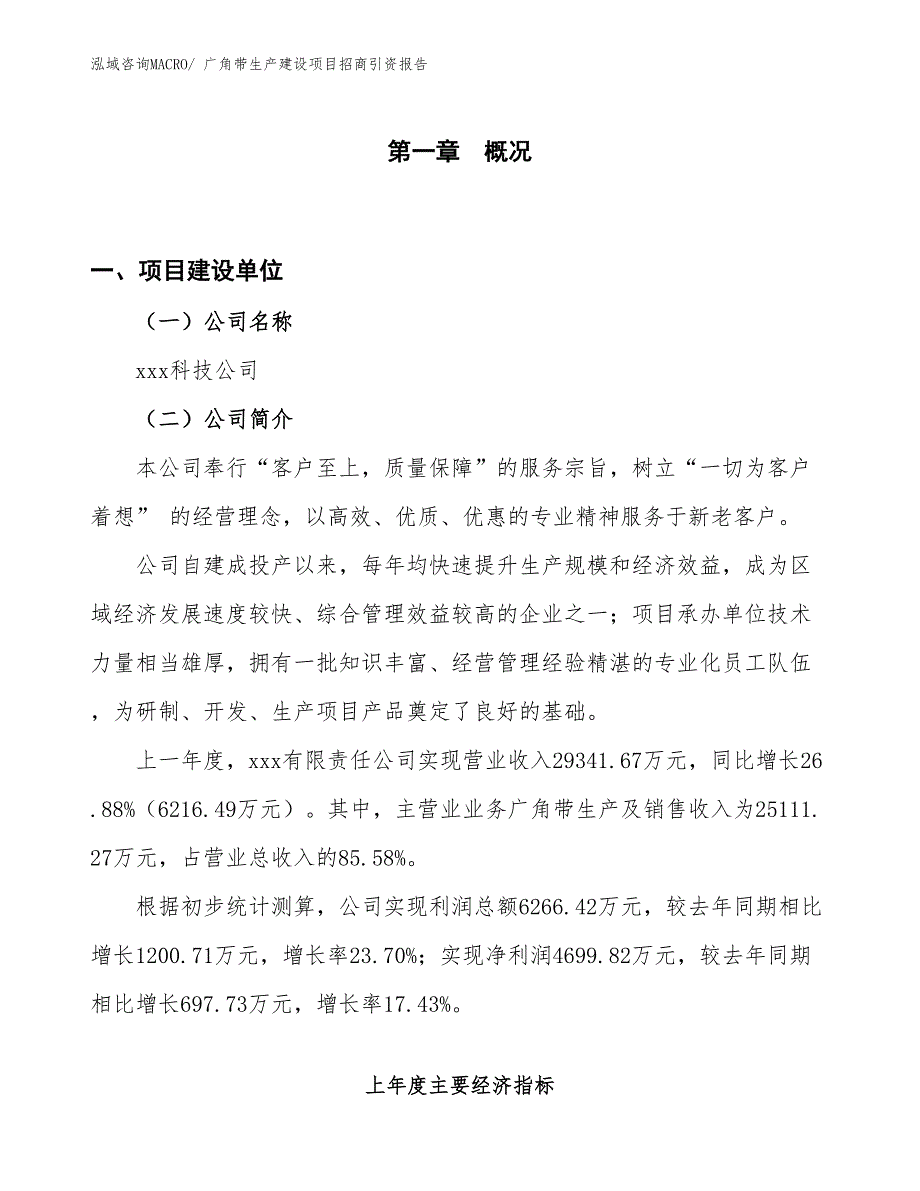 广角带生产建设项目招商引资报告(总投资12113.62万元)_第1页