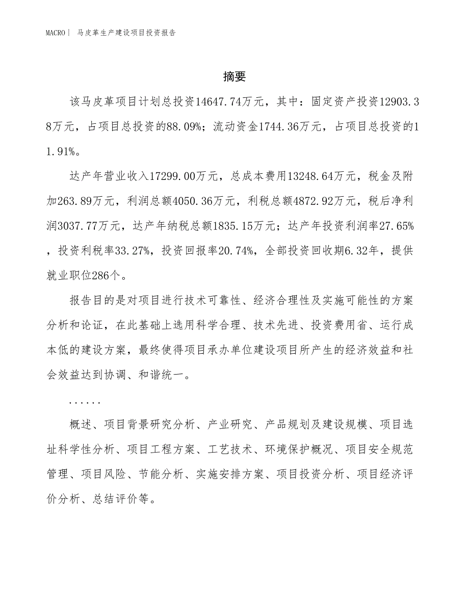 马皮革生产建设项目投资报告_第2页