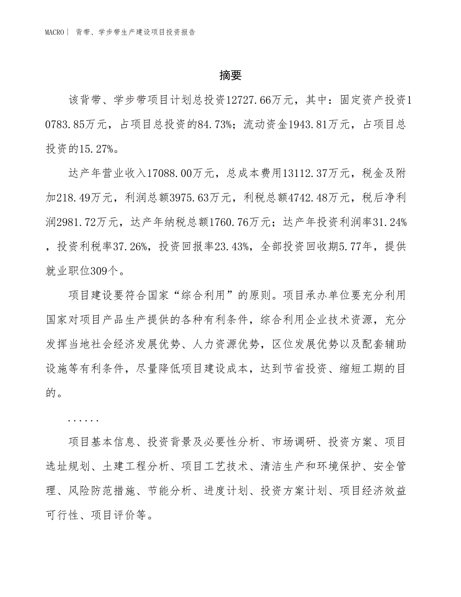 背带、学步带生产建设项目投资报告_第2页