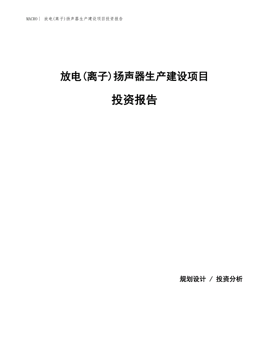 放电(离子)扬声器生产建设项目投资报告_第1页