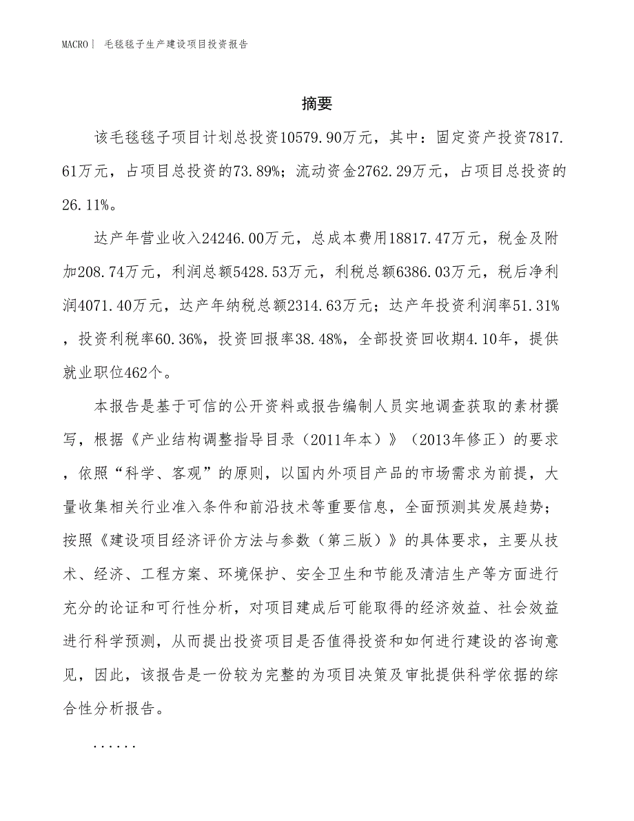 毛毯毯子生产建设项目投资报告_第2页