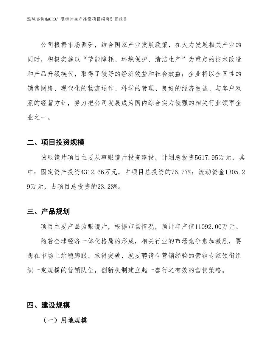 眼镜片生产建设项目招商引资报告(总投资5617.95万元)_第5页