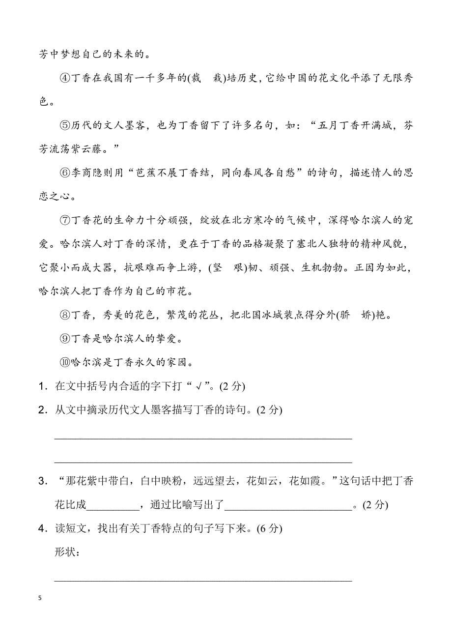 六年级下册北师语文期中测试卷_第5页