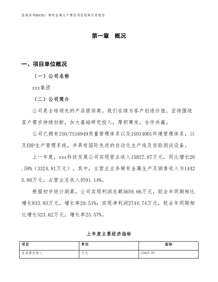 稀有金属生产建设项目招商引资报告(总投资8540.20万元)_第1页