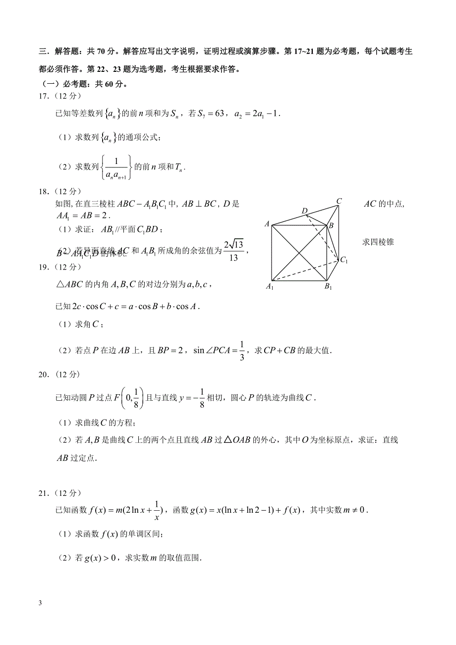 2019年漳州市高三毕业班质量检测文科数学试题_第3页