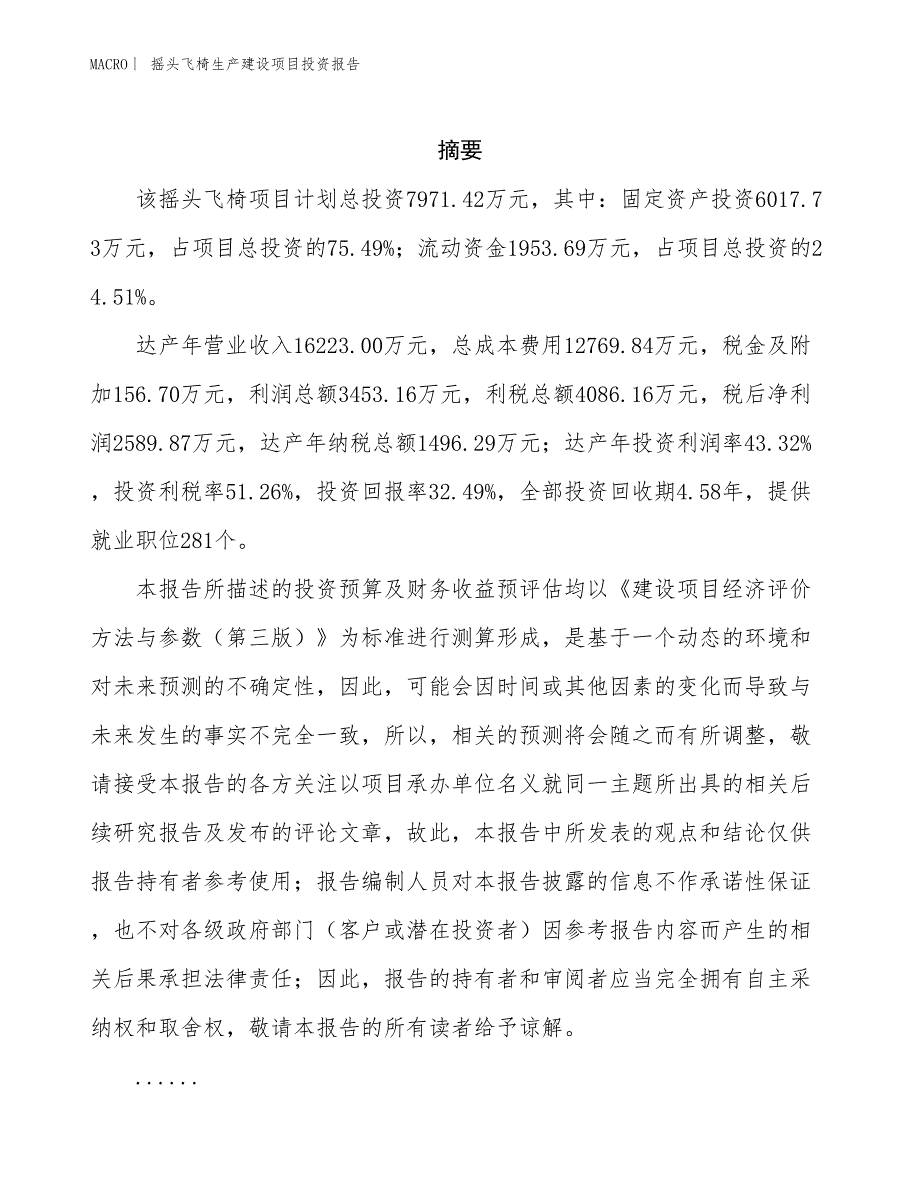 摇头飞椅生产建设项目投资报告_第2页