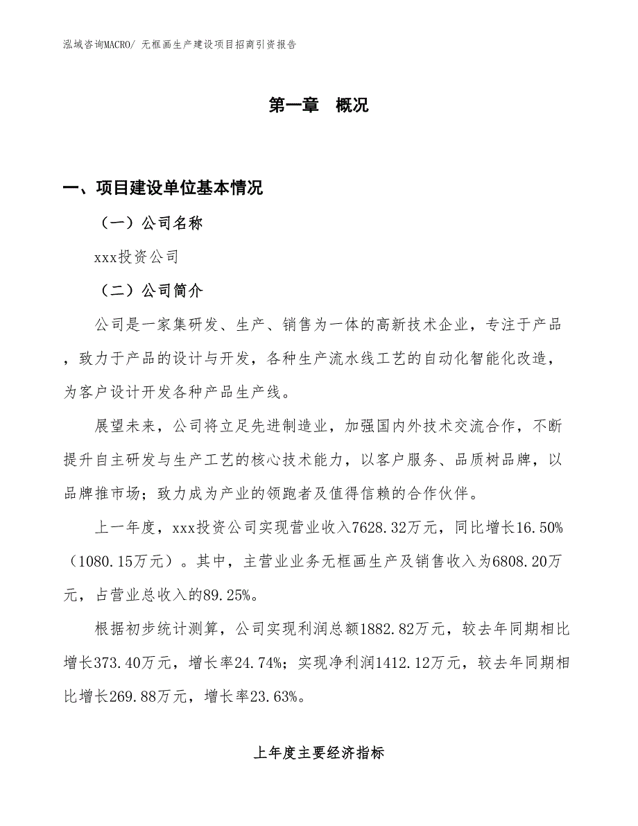 无框画生产建设项目招商引资报告(总投资6153.79万元)_第1页