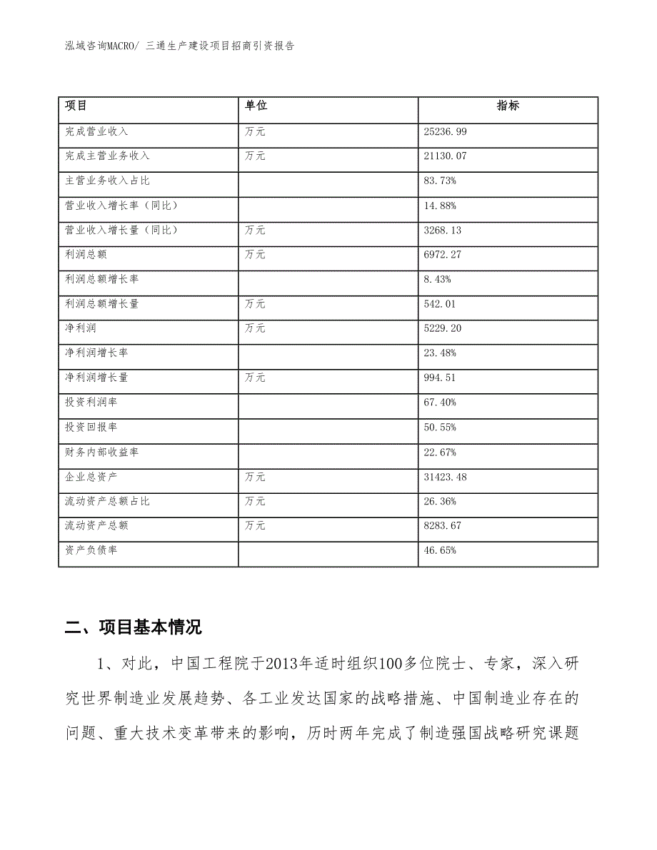 三通生产建设项目招商引资报告(总投资12837.30万元)_第2页