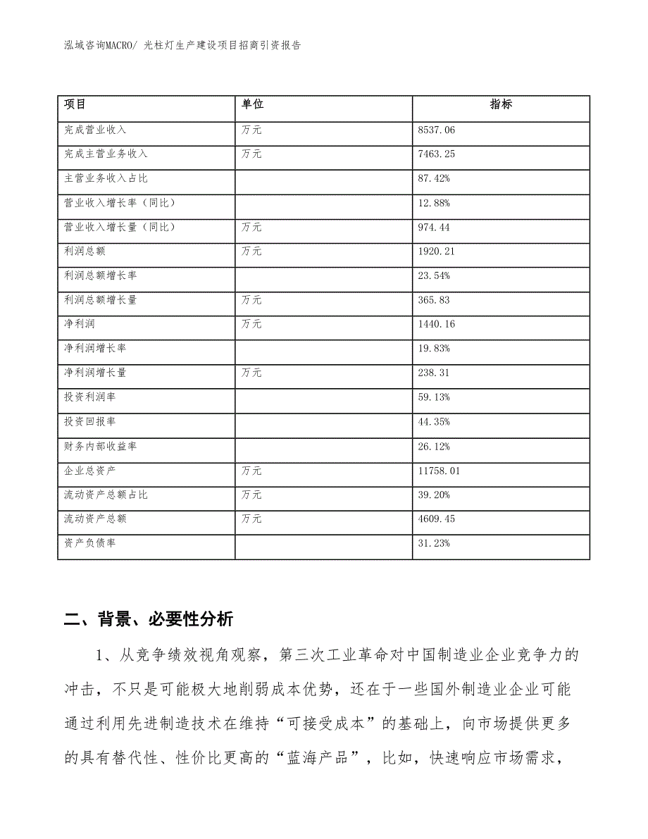 光柱灯生产建设项目招商引资报告(总投资5650.67万元)_第2页