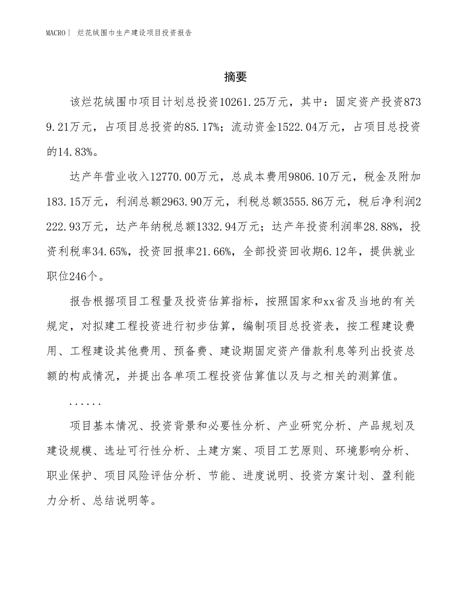 烂花绒围巾生产建设项目投资报告_第2页