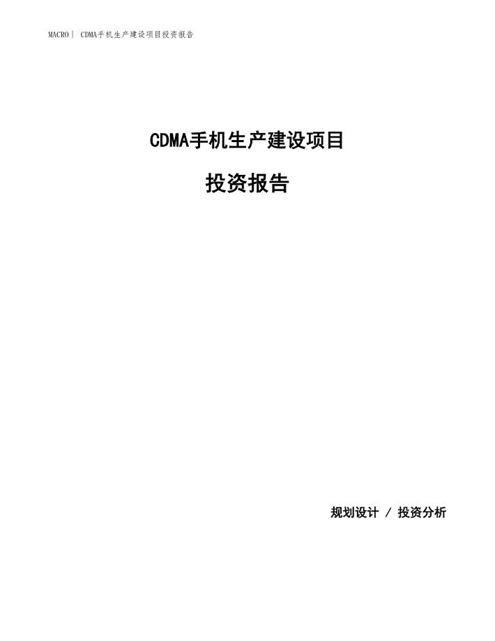 CDMA手机生产建设项目投资报告