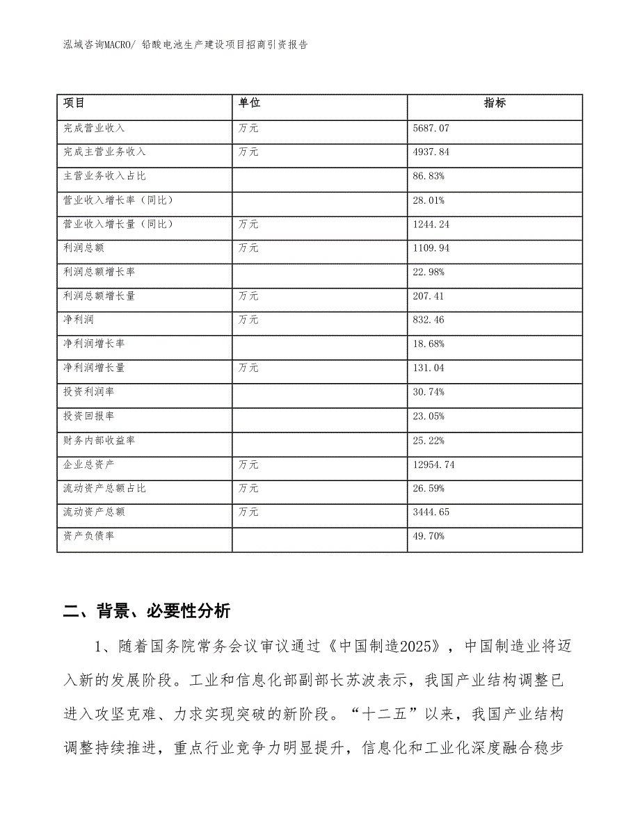 铅酸电池生产建设项目招商引资报告(总投资6401.46万元)_第2页