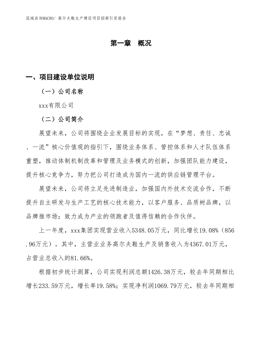 高尔夫鞋生产建设项目招商引资报告(总投资4238.62万元)_第1页