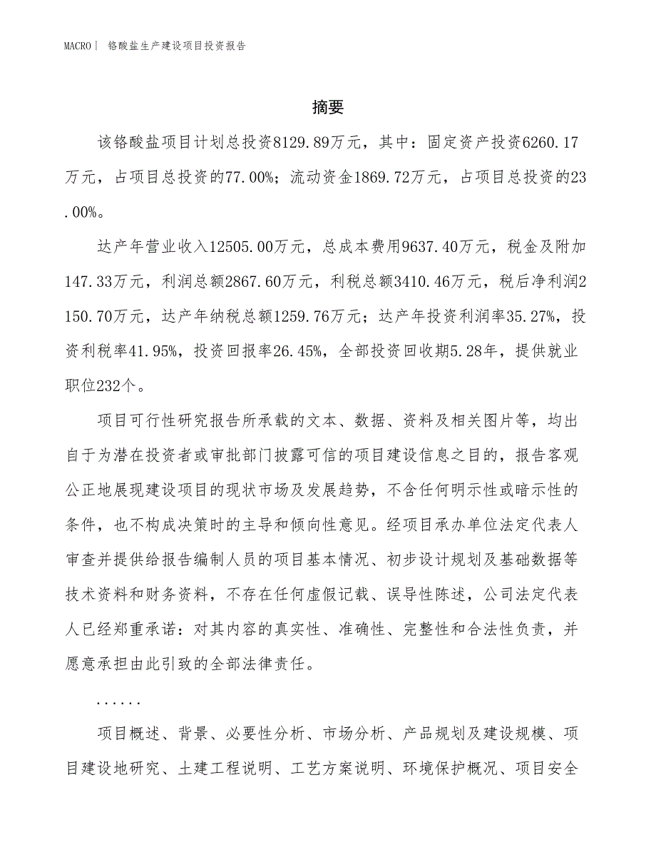 铬酸盐生产建设项目投资报告_第2页