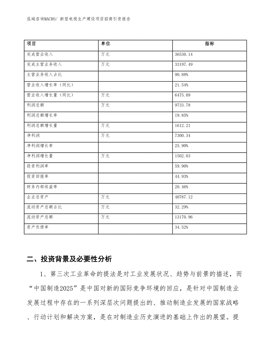 新型电视生产建设项目招商引资报告(总投资17521.61万元)_第2页