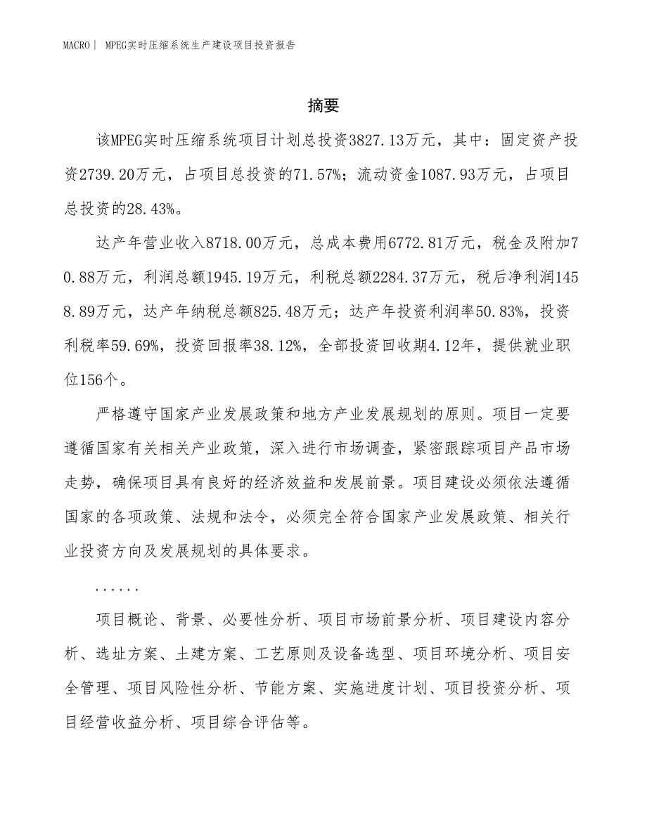 MPEG实时压缩系统生产建设项目投资报告_第2页