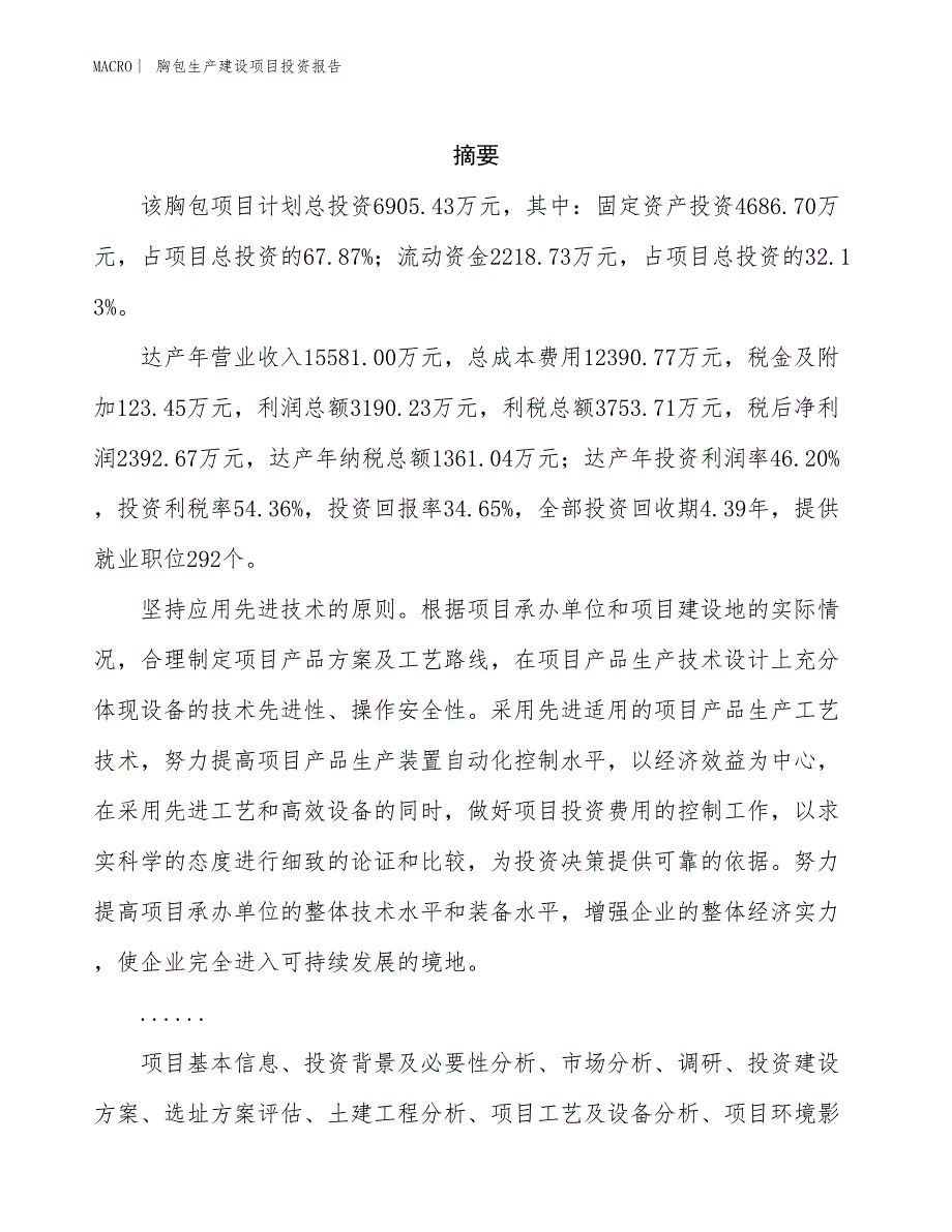 胸包生产建设项目投资报告_第2页