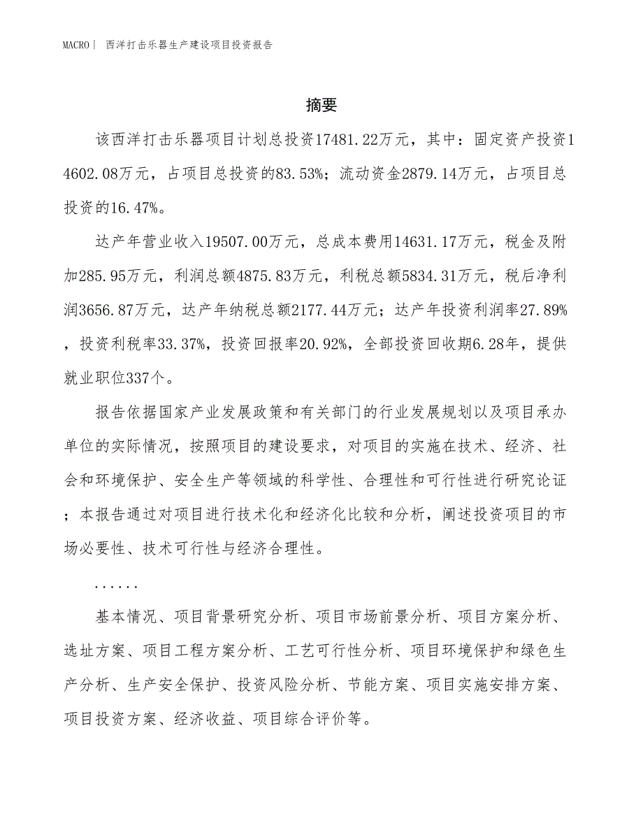 西洋打击乐器生产建设项目投资报告_第2页