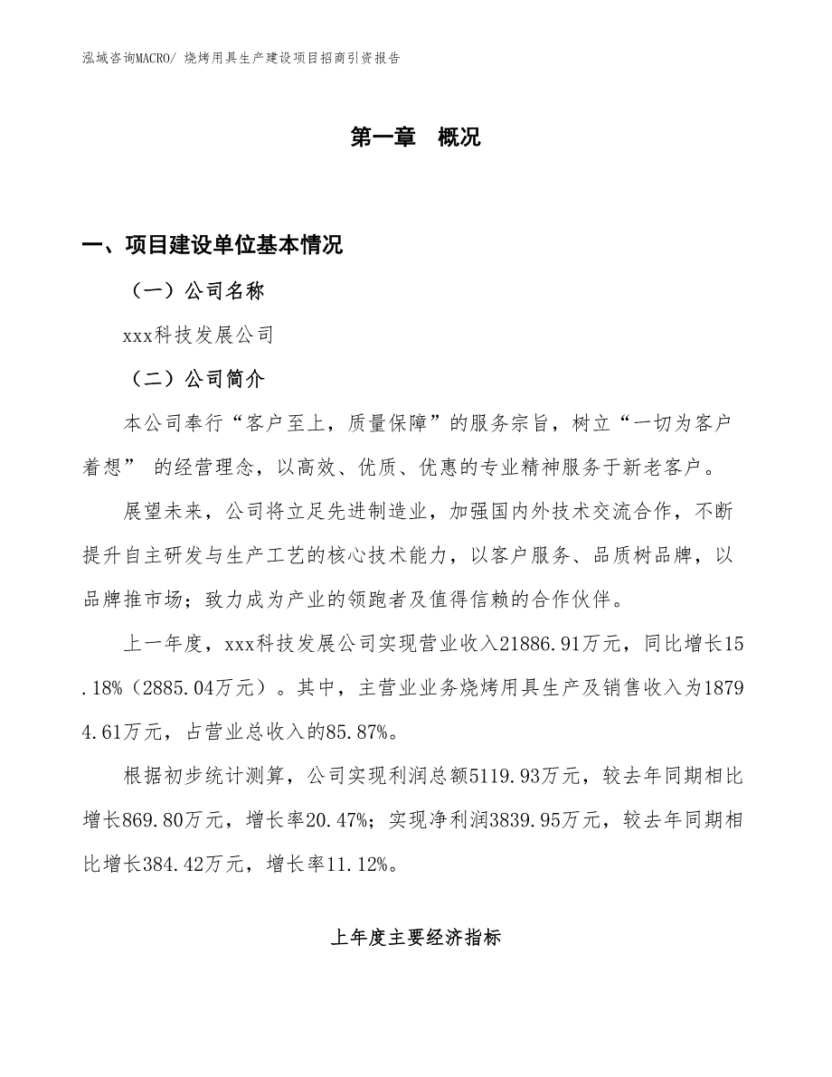 烧烤用具生产建设项目招商引资报告(总投资20694.51万元)_第1页