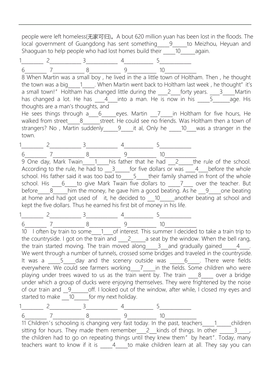 中考英语短文填空题专门练习100篇(含答案)(1)_第3页