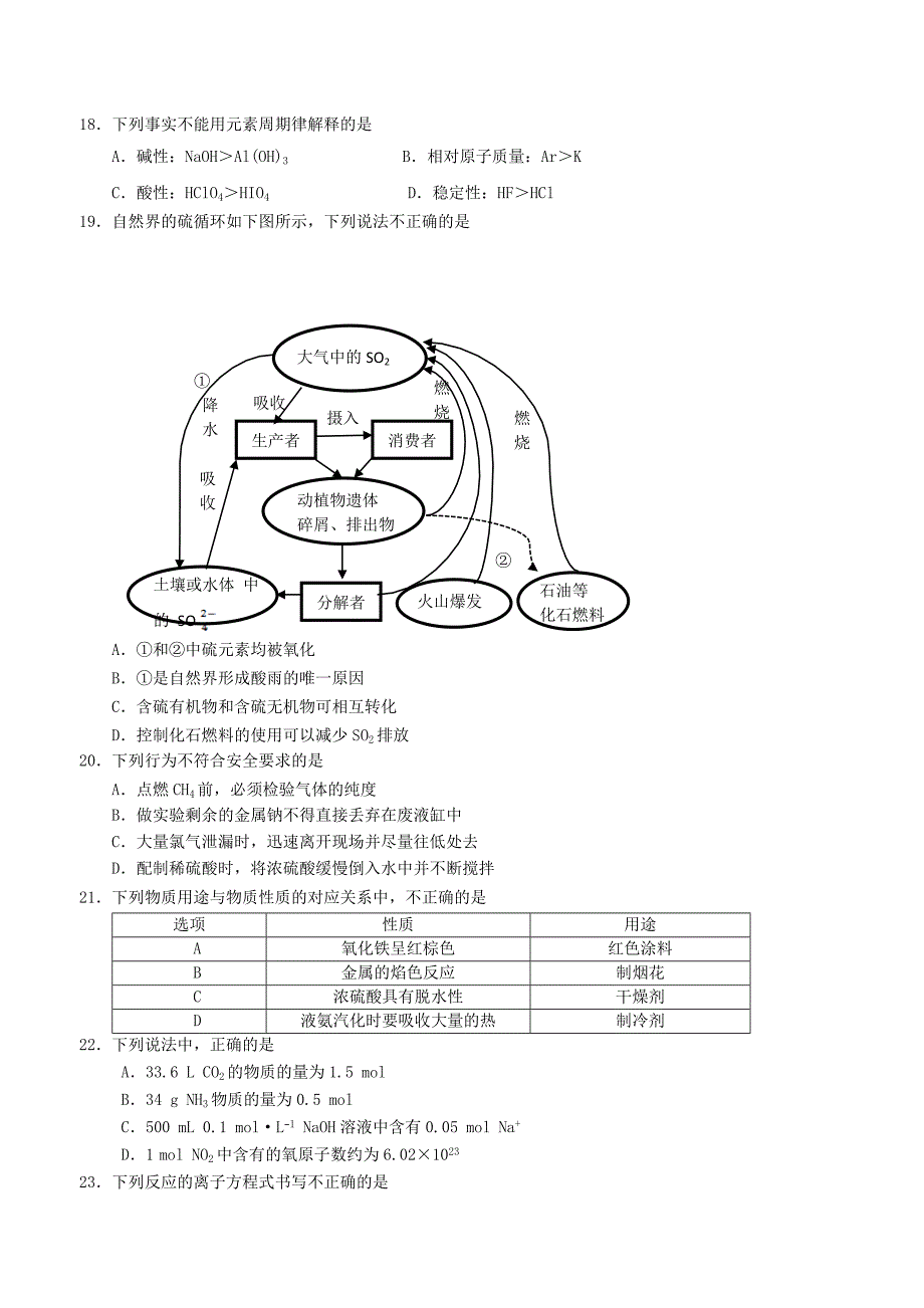 2018北京丰台区夏季高一合格性考试模拟化学_第3页