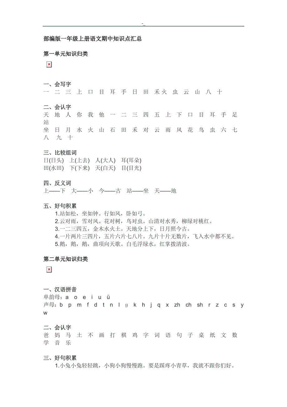 部编版一-年级-上册语文期中考-点汇总_第1页