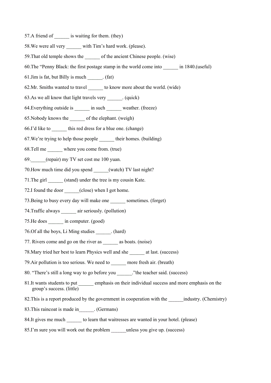 中考英语复习-词性转换100题(无答案)_第3页