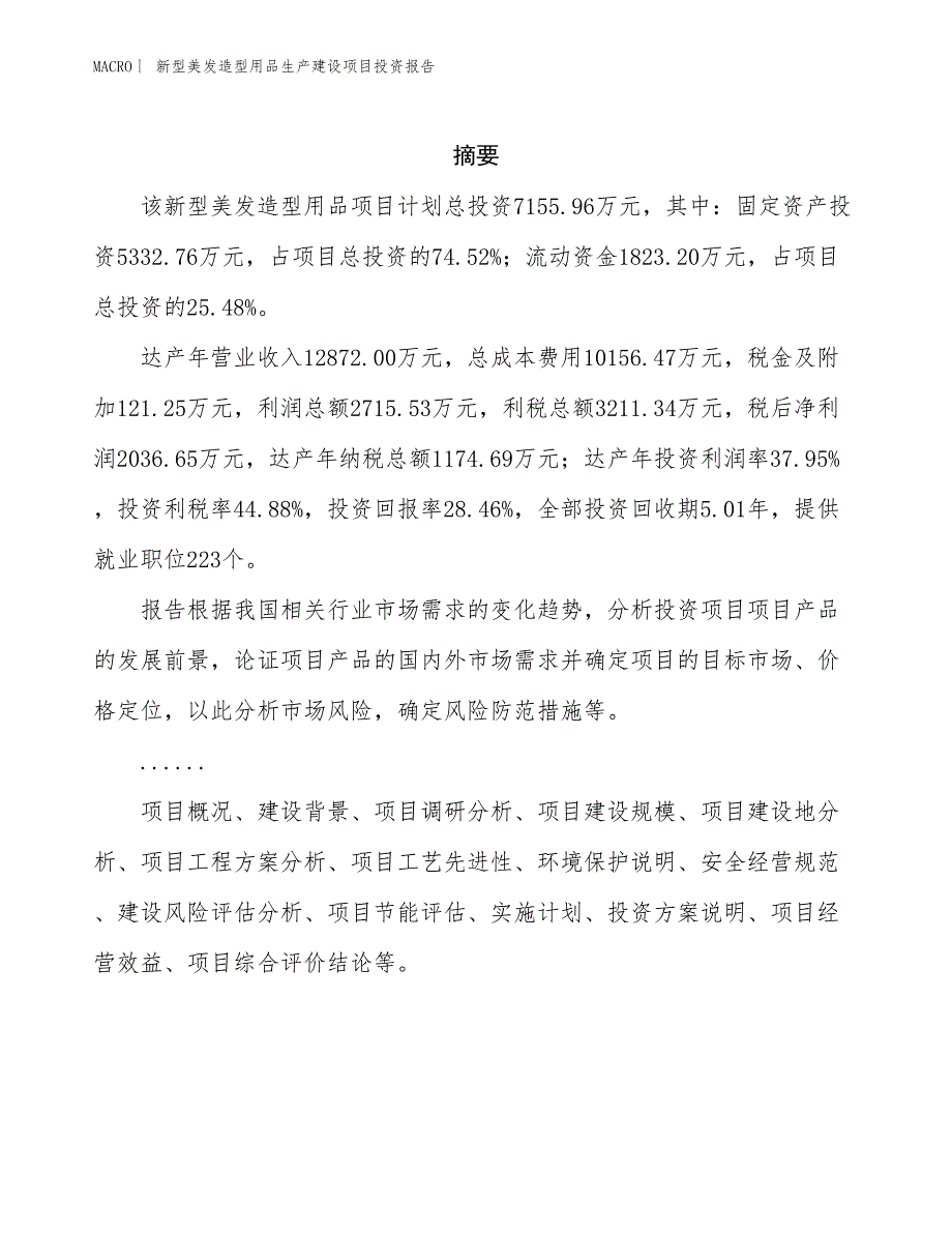 新型美发造型用品生产建设项目投资报告_第2页