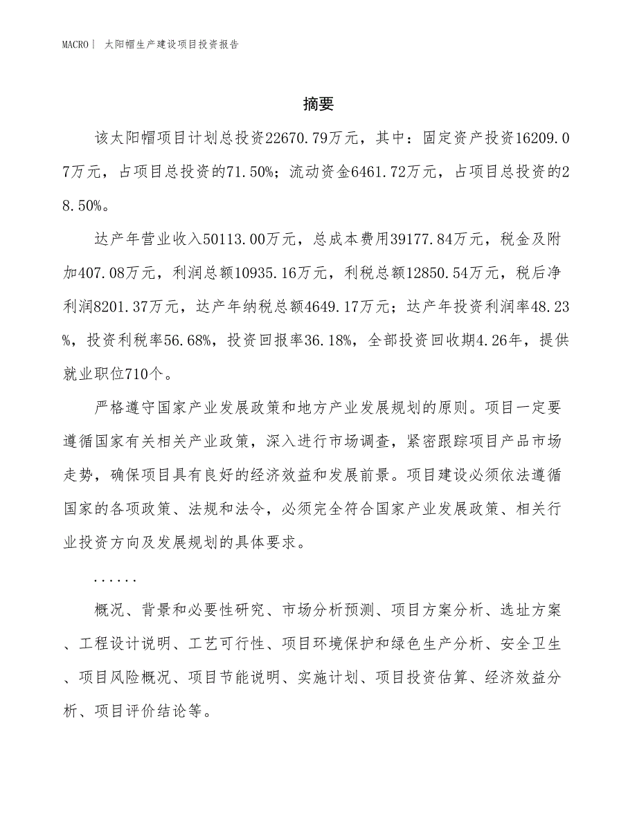 太阳帽生产建设项目投资报告_第2页