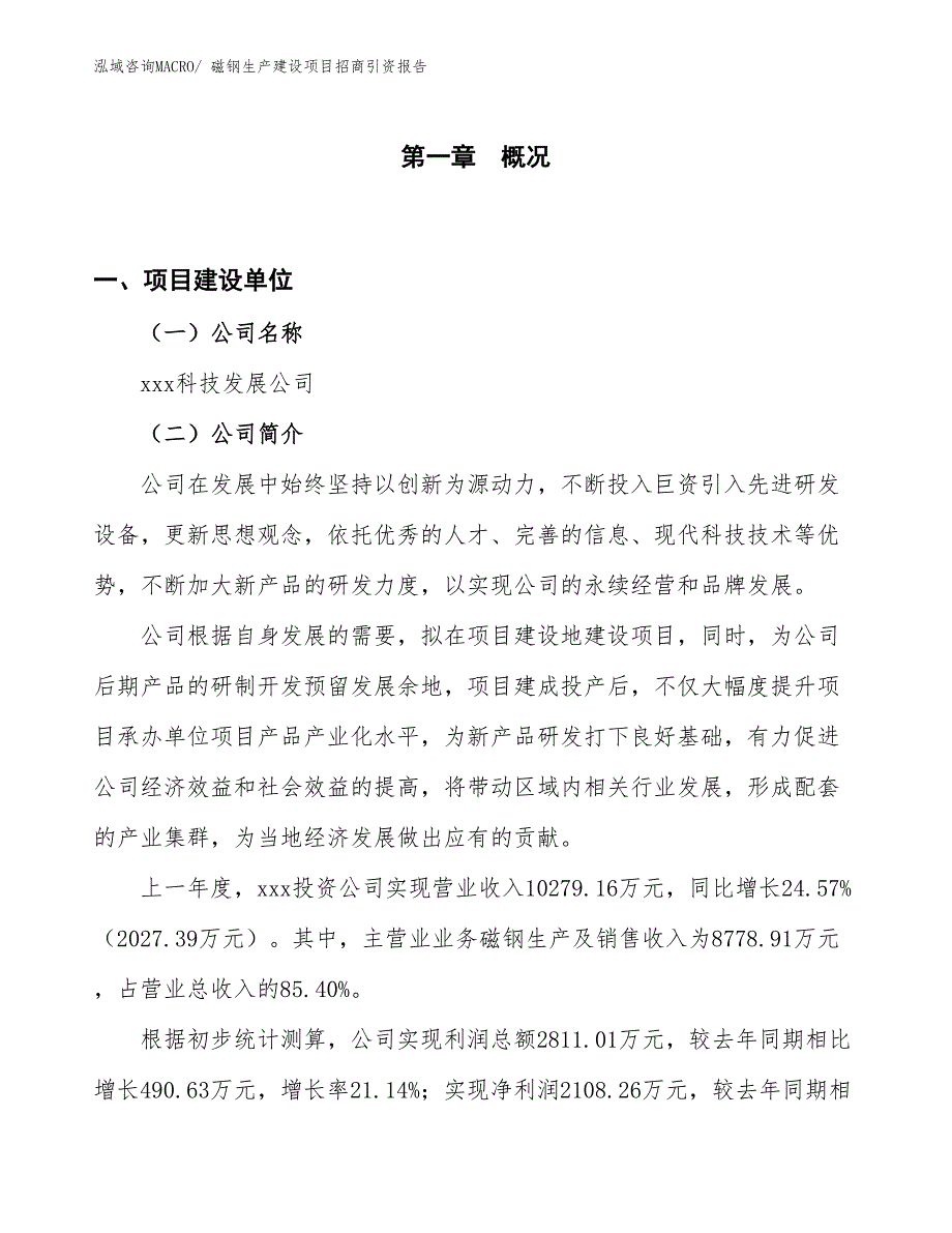 磁钢生产建设项目招商引资报告(总投资10065.88万元)_第1页