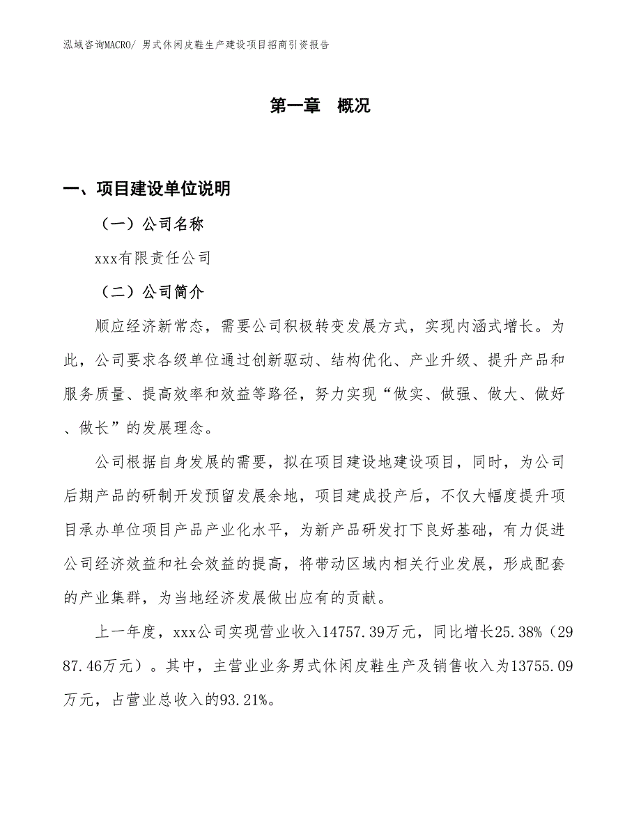 男式休闲皮鞋生产建设项目招商引资报告(总投资11463.44万元)_第1页