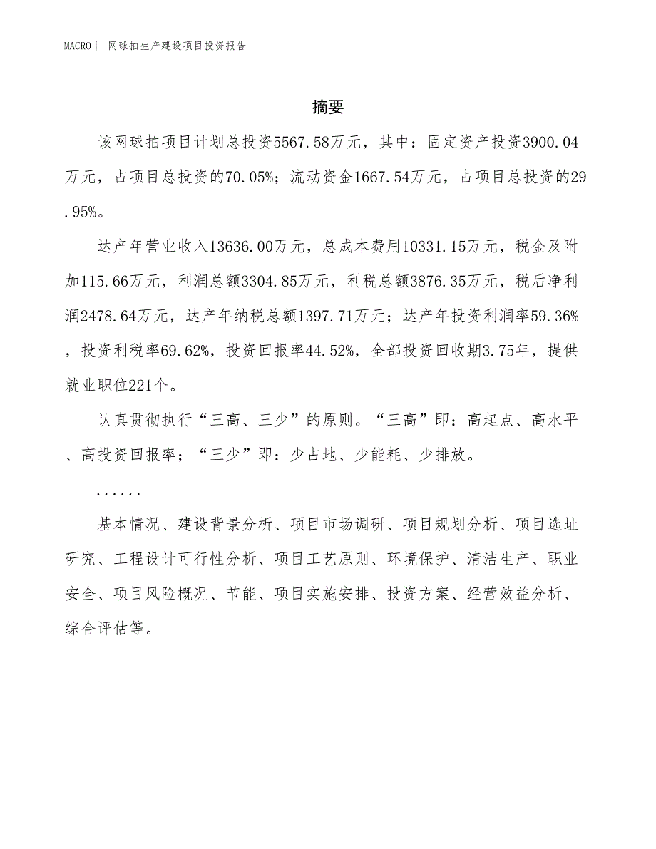 网球拍生产建设项目投资报告_第2页