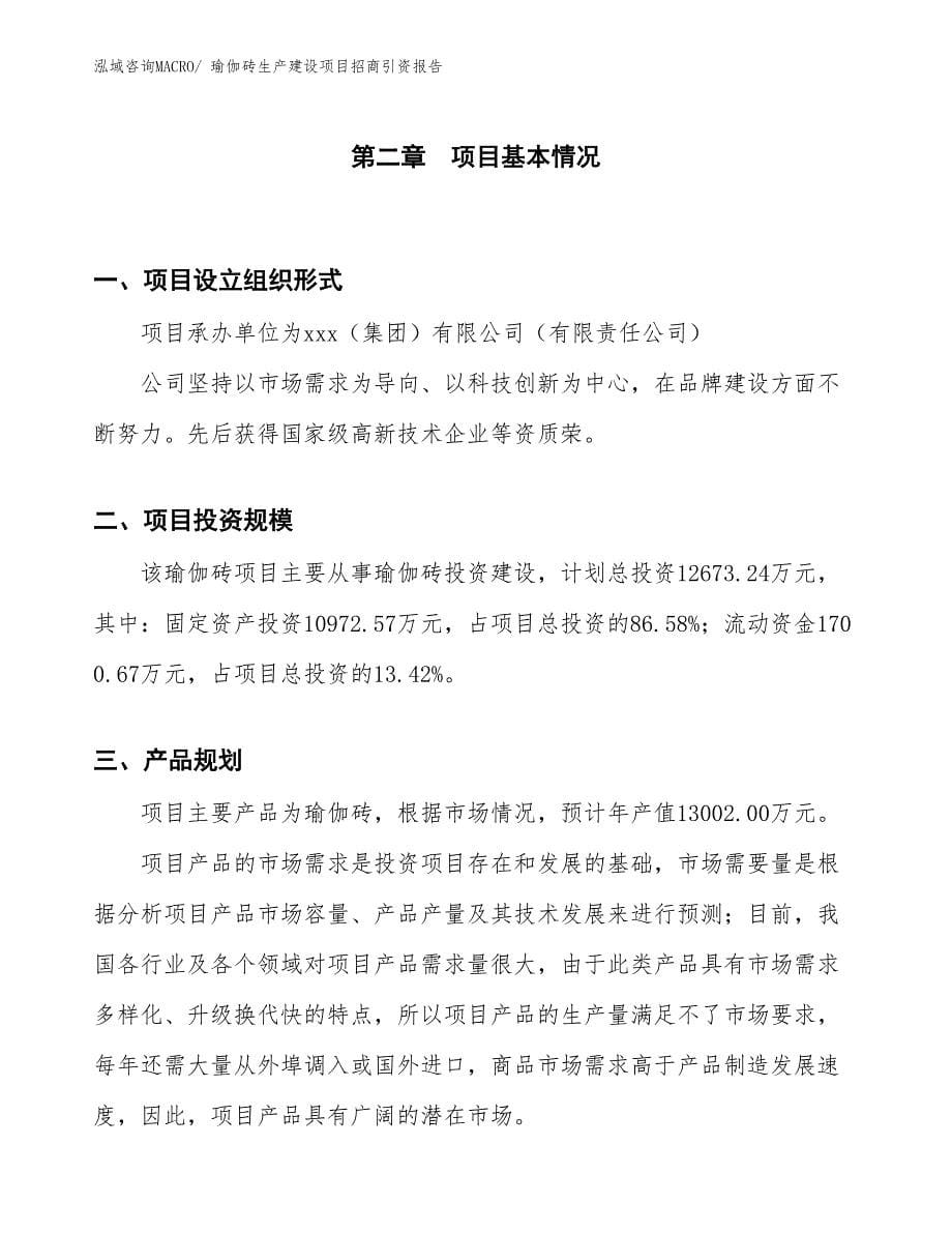 瑜伽砖生产建设项目招商引资报告(总投资12673.24万元)_第5页