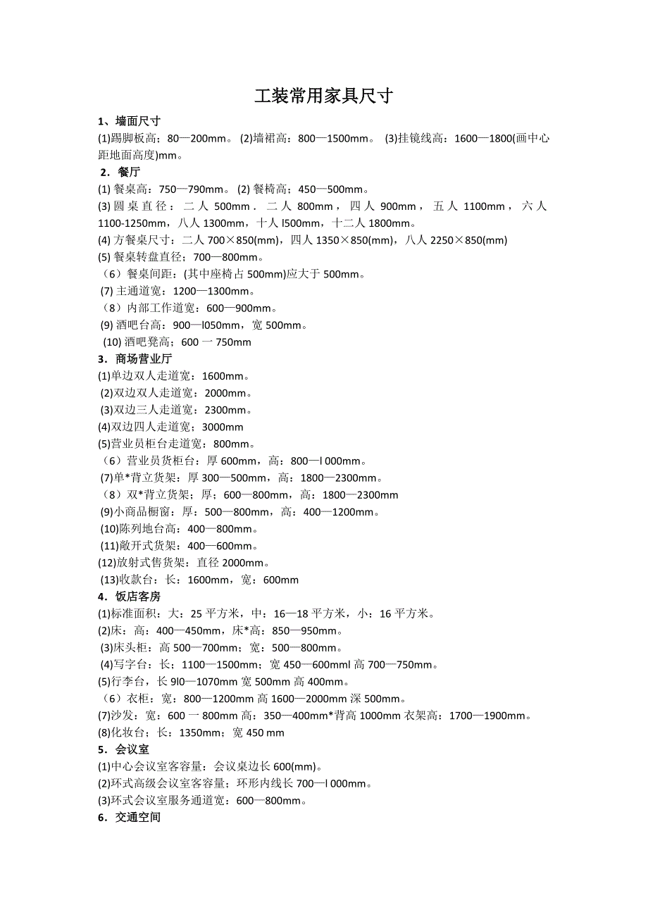 工装常用家具尺寸_第1页