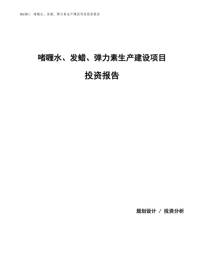 啫喱水、发蜡、弹力素生产建设项目投资报告